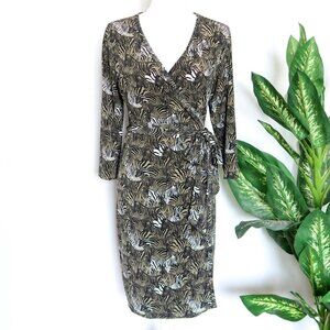 Banana Republic Military Green, Black & White Zebra Novelty Print Wrap Dress M